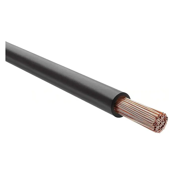 HELU KABEL H07V-K 1X10 mm² BK - schwarz - Schwarz isoliertes Elektrokabel mit freiliegenden Kupferlitzen.