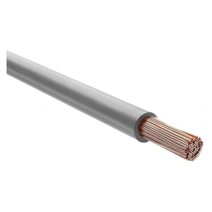 HELU KABEL H07V-K 1X10 mm² GY - grau - Grau isoliertes Elektrokabel mit freigelegten Kupferlitzen.
