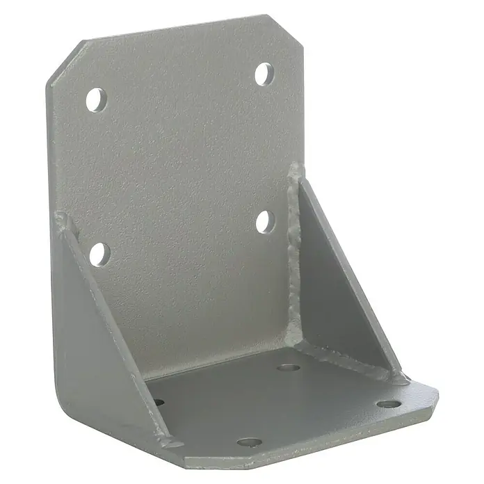 Deckenadapter E6100-85 - 150 x 180 x 215 mm, Silber, Passend für: Sunfun Vollkassettenmarkisen außer Modell Elba - Graue, rechtwinklige Metallhalterung mit vier Löchern an der oberen Platte und einem zusätzlichen Loch an der unteren Platte zur Befestigung.