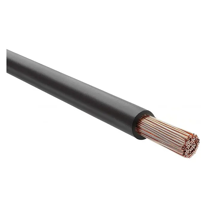 HELU KABEL H07V-K 1X25 mm² BK - schwarz - Schwarzes isoliertes Elektrokabel mit freiliegenden Kupferlitzen.