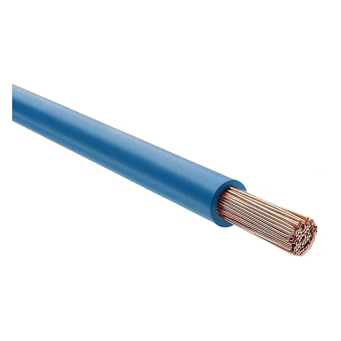 HELU KABEL H07V-K 1X6 mm² BU - blau - Blau isoliertes Elektrokabel mit freigelegten Kupferleitersträngen.