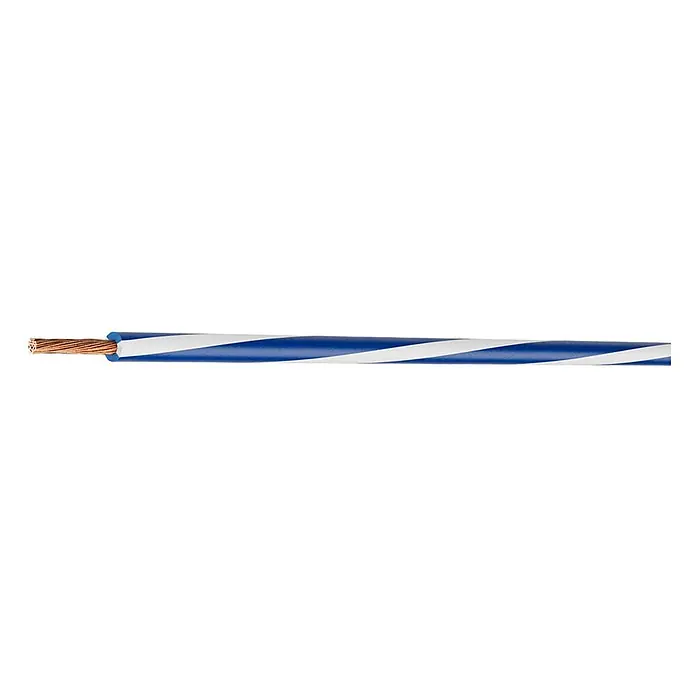 LAPP X05V-K 1X0,5 mm² BUWH - blau/weiß - Blau-weiß gestreiftes Elektrokabel mit freiliegendem Kupferkern.