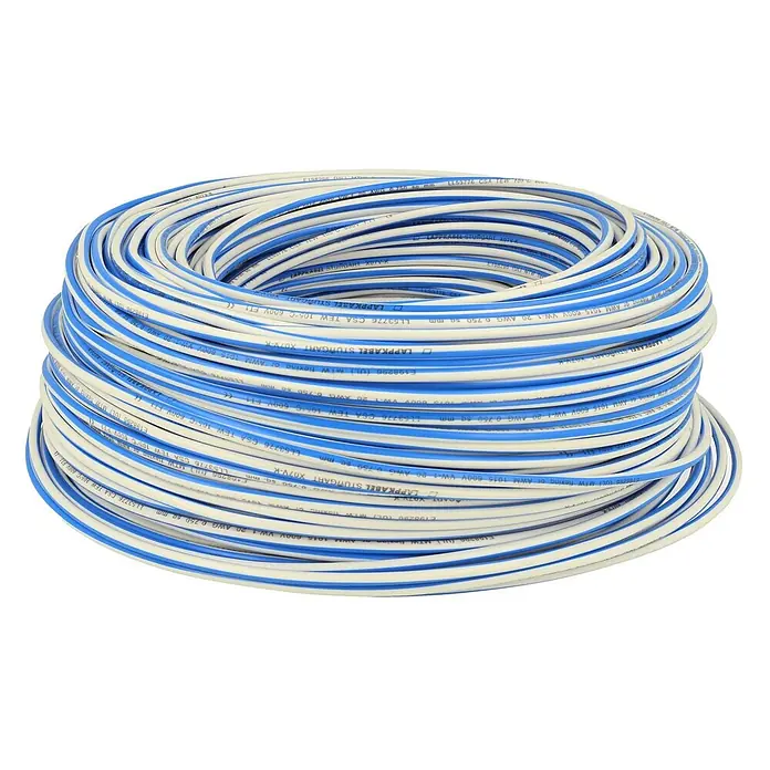 HELU KABEL FÜNFNORM 1X0,75 mm² AWG19 WHBU - weiß/blau - Aufgerolltes blau-weiß gestreiftes flexibles Elektrokabel, 20 AWG, 600V.