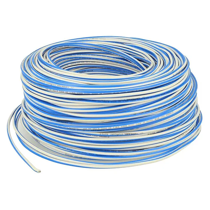 HELU KABEL FÜNFNORM 1X0,75 mm² AWG19 WHBU - weiß/blau - Große Rolle blau-weißes flexibles Elektrokabel.