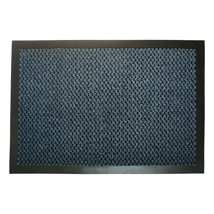 Astra Schmutzfangmatte Achat - Blau, 60 x 80 cm, Material Nutzschicht: 100 % Polypropylen - Ein rechteckiger, grauer Fußabtreter mit schwarzem Rand, ideal für den Eingangsbereich, um Schmutz und Feuchtigkeit zu entfernen.