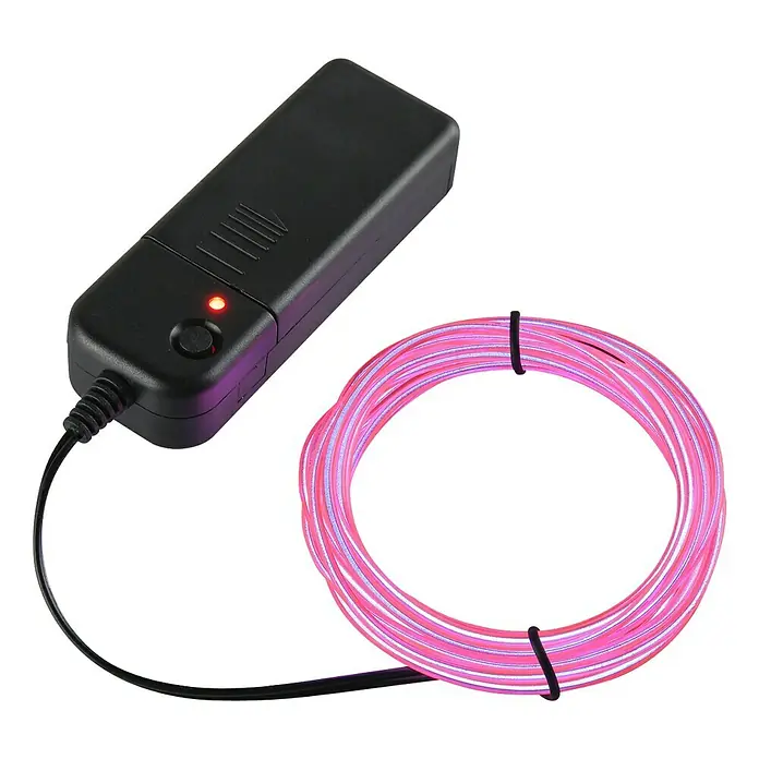 Tween Light Tira de luces LED - Largo: 3 m, 0,6 W, Pink - Alambre EL rosa con paquete de baterías negro, perfecto para decoraciones. Iluminación brillante y flexible.