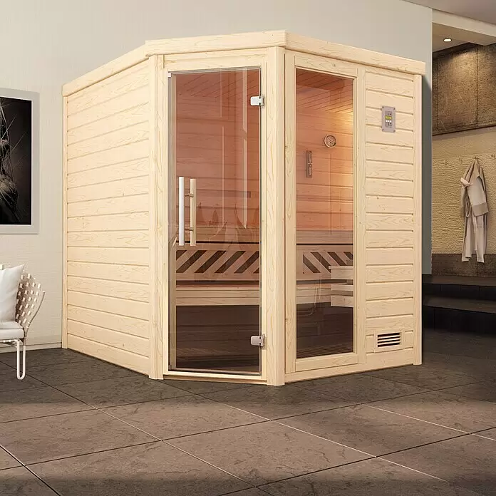 Weka Massivholzsauna Turku 2 GTF - Ohne Ofen, L x B x H: 198 x 198 x 205 cm - Stimmungsaufnahme
