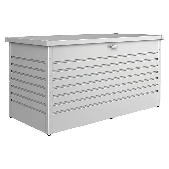 Biohort FreizeitBox Gartenbox FreizeitBox 160 - L x B x H: 160 x 79 x 83 cm, Silber Metallic, Stahl - Diagonale Ansicht