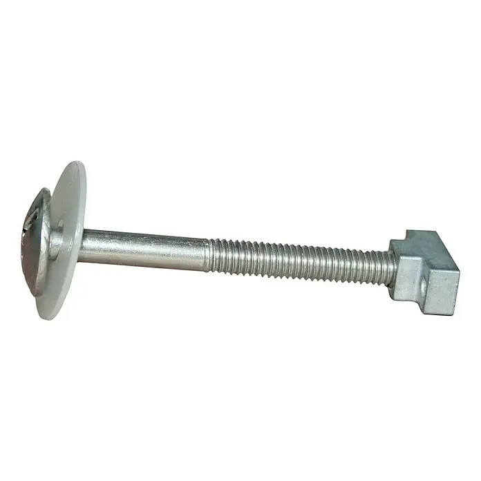 Sarei Befestigungsschraube - Edelstahl, 4 Stk., Verzinkt - Nahaufnahme einer Schraube mit T-Kopf, Unterlegscheibe und Schraubengewinde, ideal für Befestigungen.