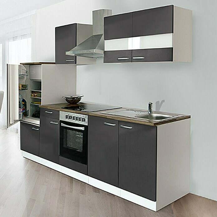 Respekta Composición de cocina (Ancho: 270 cm, Con dispositivos eléctricos, Gris)