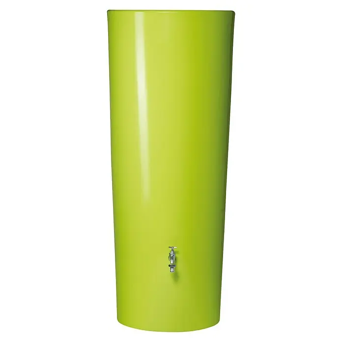 Garantia Modern Line Regenspeicher Color 2 in 1 - 350 l, Apple - Grüne Regentonne mit einem silbernen Wasserhahn. Ideal für die Gartenbewässerung und umweltfreundliche Wassernutzung.