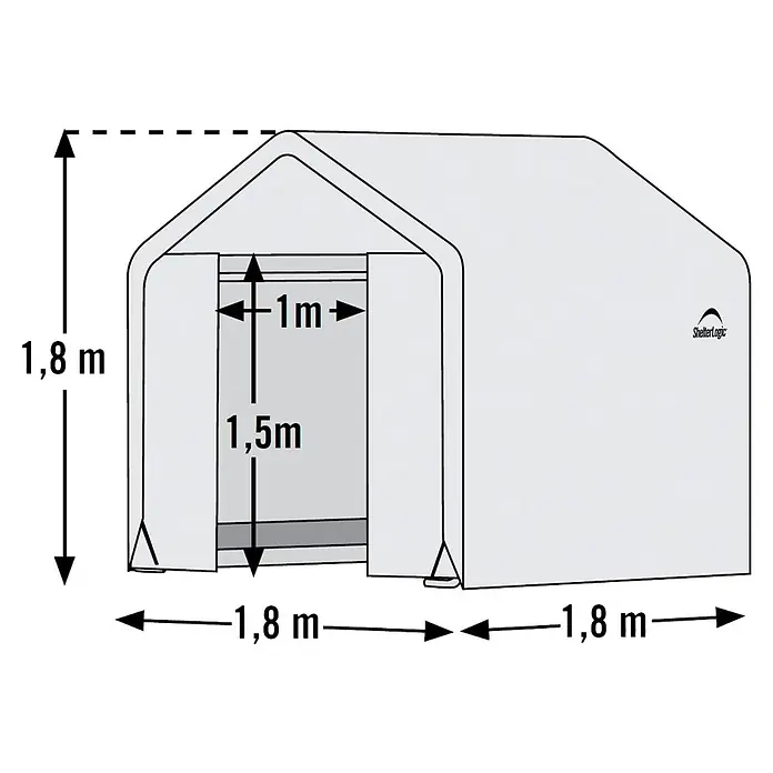 ShelterLogic Gewächshaus - Außenmaß inkl. Dachüberstand (B x T): 180 x 180 cm, Grau, Grundfläche: 3,24 m² - Skizze