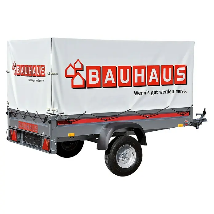 Stema Anhänger BH 7.5-20-12.1 - Nutzlast: 605 kg, Einachser, Ungebremst - Anhänger mit Plane der Marke Bauhaus. Ideal für den Transport von Baumaterialien und anderen Gütern.
