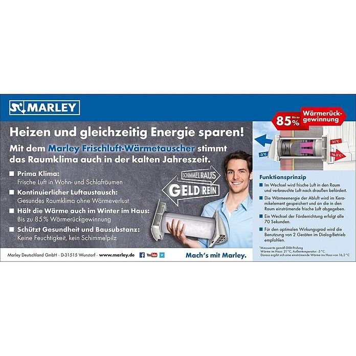 Marley Izmenjevalec toplote MEnV 180  (Maksimalna moč: 37 W) | 4184 - Ventilatoren | DCFD - Lüftung | DCF - Küche | DC - Sanitärinstallation | D - Sanitär | BAUHAUS
