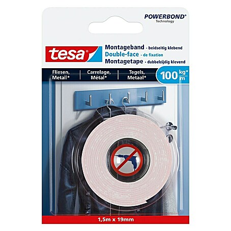 Tesa Doppelseitiges Klebeband (19 mm x 1,5 m, GeeignetFuer: Fliesen, Metall)