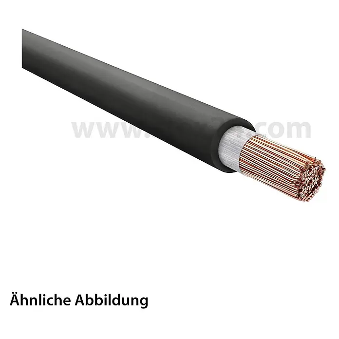 HELU KABEL H01N2-D 1X16 mm² Schweißleitung AD 8,8 mm 11,0 mm Nennspannung -  - Dunkelgraues Elektrokabel mit abisoliertem Ende, das zahlreiche Kupferlitzen zeigt.