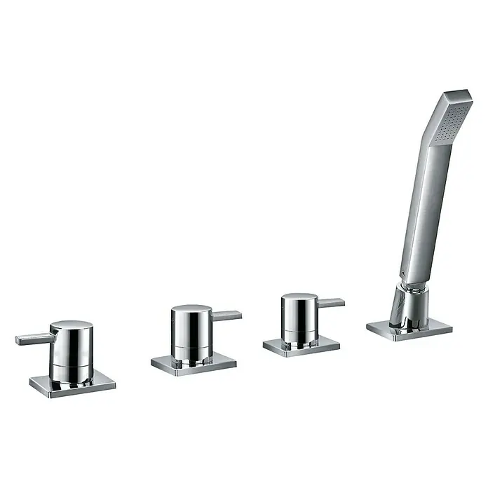 Ottofond Badewannenrandarmatur TU 1000 - Chrom, Glänzend - Quadratische Badewannenarmatur mit Handbrause, verchromt, für moderne Badezimmer. Elegantes Design für stilvolle Badezimmerausstattung.