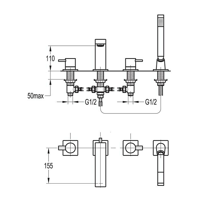 Ottofond Wannenrandarmatur TQ 1000Ausführung: 4-Loch, Chrom Front View