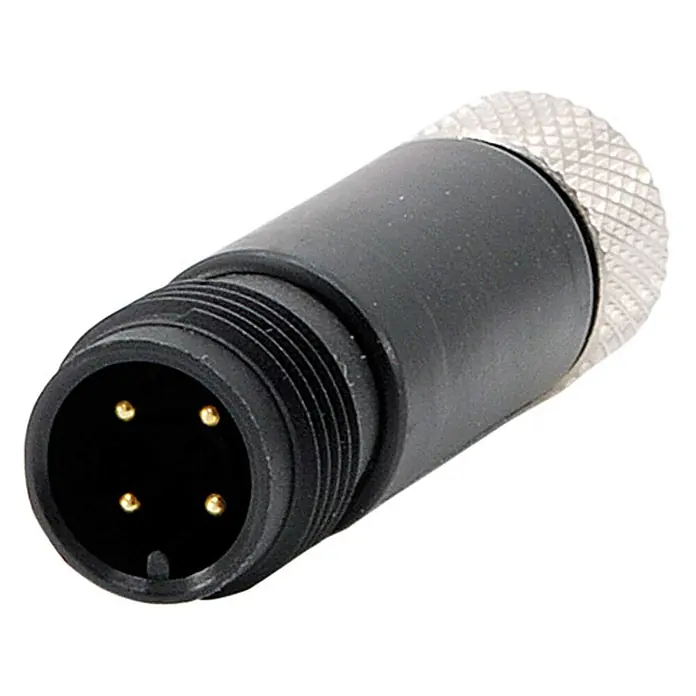 Phoenix Contact M12/M8 Adapter 1xStift/1xBuchse gerade 4/4-pol. A-Kodierung -  - Schwarzer M12 Stecker mit 4 Goldstiften und silbernem Rändelverschlussring.