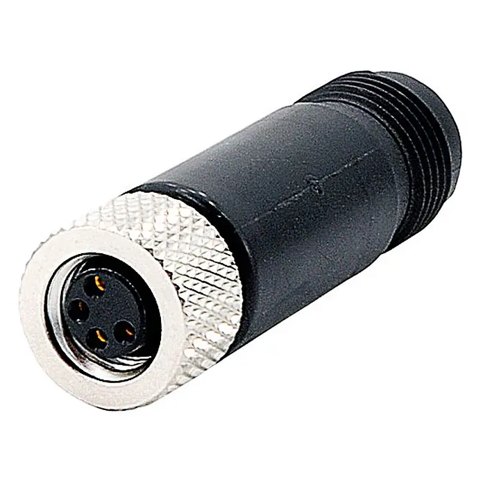 Phoenix Contact M12/M8 Adapter 1xStift/1xBuchse gerade 4/4-pol. A-Kodierung -  - Schwarzer M12 Sensor-Steckverbinder (Buchse) mit silberner Rändelmutter und 4 goldenen Kontakten.