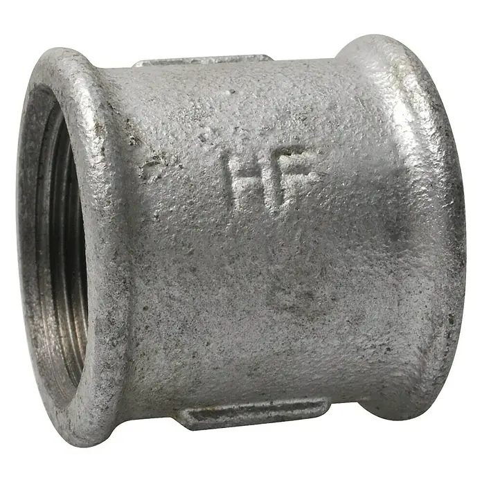 Muffe - 1 ¼″, Verzinkt - Graues Muffen-Rohrverbindungsstück mit Innengewinde, ideal für Sanitär- und Heizungsinstallationen, für sichere und dauerhafte Verbindungen.