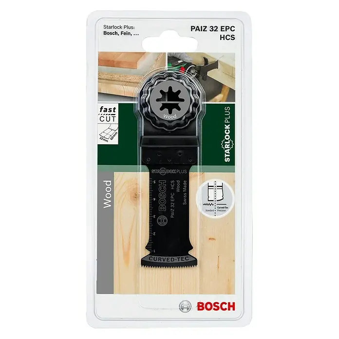 Bosch Tauchsägeblatt Wood PAIZ 32 EPC - 60 x 32 mm, STARLOCK-Plus-System - Das Bosch PAIZ 32 EPC HCS Starlock Plus Sägeblatt für Holz: Präzise Schnitte dank Curved-Tec Technologie und hochwertiger Verarbeitung.