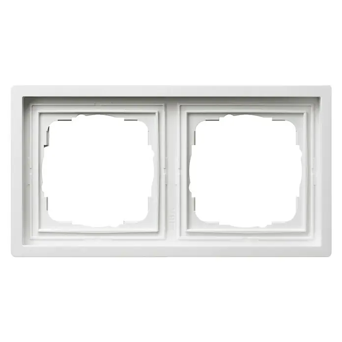 Gira Flächenschalter Abdeckrahmen 0212112 - Reinweiß, 2-fach, Kunststoff - Weiße Doppelrahmen-Abdeckung für Lichtschalter oder Steckdosen, ideal für moderne Innenräume.