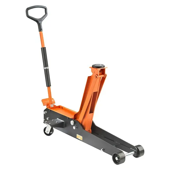 Bahco Hydraulischer Rangierwagenheber BH12000 - Hubhöhe: 70 mm - 490 mm - Bild einer Bahco Bodenwagenheber in Orange und Schwarz.