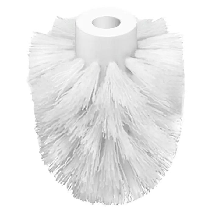 Camargue Ersatzbürste - Ohne Rohr, Weiß - Eine Nahaufnahme einer weißen WC-Bürste mit Borsten und einem Griff aus Kunststoff. Für die gründliche Reinigung der Toilette unerlässlich.