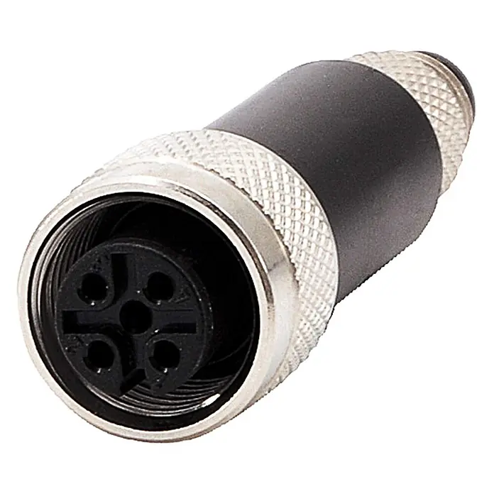 Phoenix Contact M8/M12 Adapter 1xStift/1xBuchse gerade 4/4-pol. A-Kodierung -  - Schwarzer M12 5-poliger Buchsenstecker mit silberner Rändelmutter.