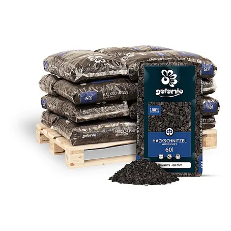 Hackschnitzel Holzdekor Schwarz 5-60 mm 60l x 12 Sack 720l 12er Palette