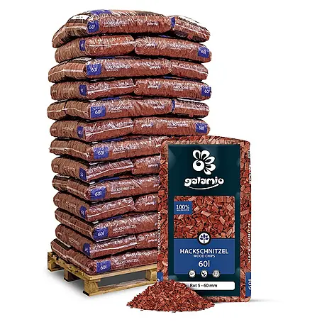 Hackschnitzel Holzdekor Rot 5-60 mm 60l x 39 Sack 2340l Palette