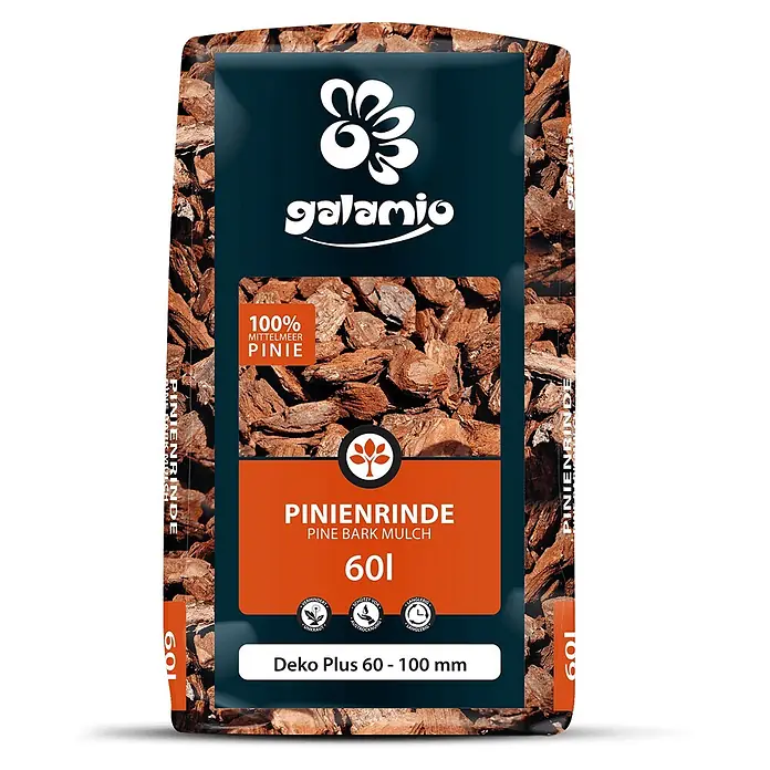 Rindenmulch Pinie Deko Plus 60-100 mm 60l x 12 Sack 720l 12er Palette -  - Galamio 60L Sack brauner Pinienrinde Mulch, 60-100mm.