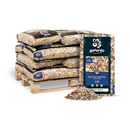 Hackschnitzel Holzdekor Natur 5-60 mm 60l x 12 Sack 720l 12er Palette