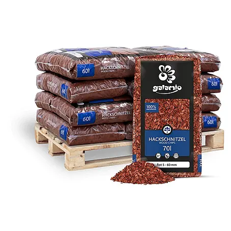 Hackschnitzel Holzdekor Rot 5-60 mm 60l x 12 Sack 720l 12er Palette
