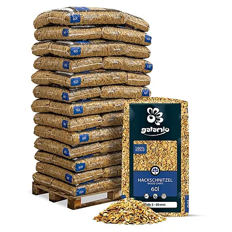 Hackschnitzel Holzdekor Gelb 5-60 mm 60l x 39 Sack 2340l Palette