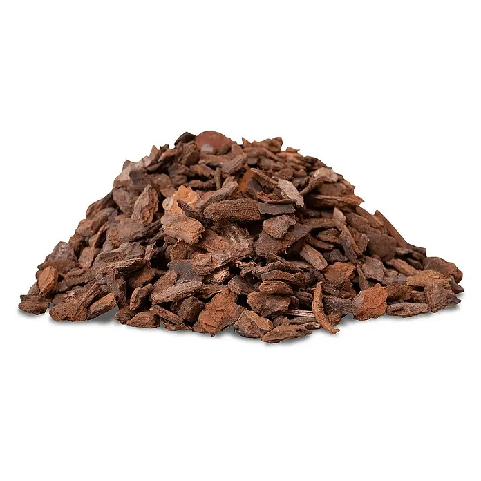 Rindenmulch Pinie Mittel 15-25 mm 60l x 12 Sack 720l 12er Palette -  - Haufen dunkler Rindenstücke für Gartenbau oder Orchideen-Topfmischung.