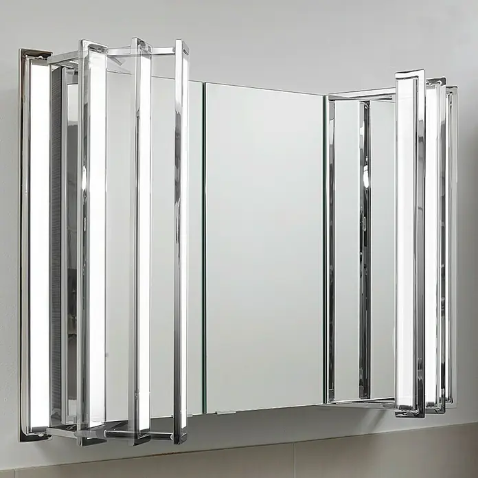 Camargue LED-Spiegelschrank Flexilight - B x H: 92,3 x 65 cm, Grafit - Ein stilvoller Spiegelschrank mit Chromrahmen und integrierter Beleuchtung, ideal für moderne Badezimmer.