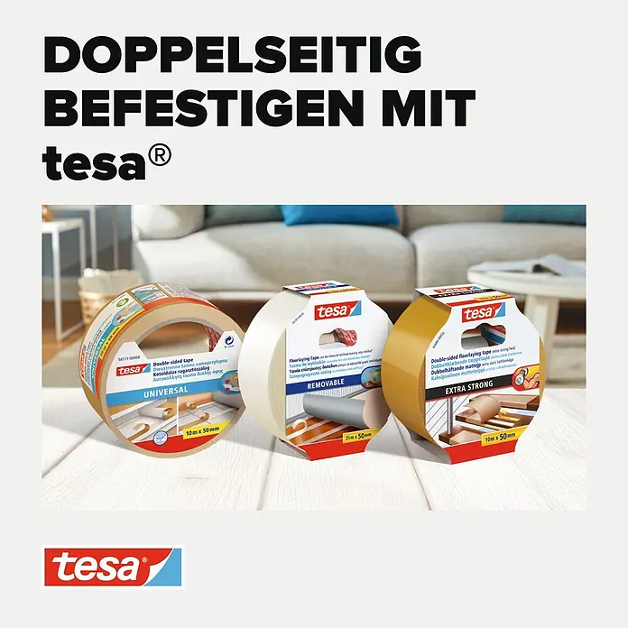 Tesa Doppelseitiges Klebeband Removable - B x L: 50 mm x 10 m - Informationsansicht