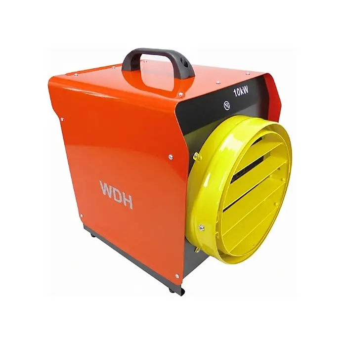 Starkstromheizgebläse WDH-BGP10S - 10kW - Oranger 10kW Elektro-Heizlüfter mit gelbem Gitter und schwarzem Griff.