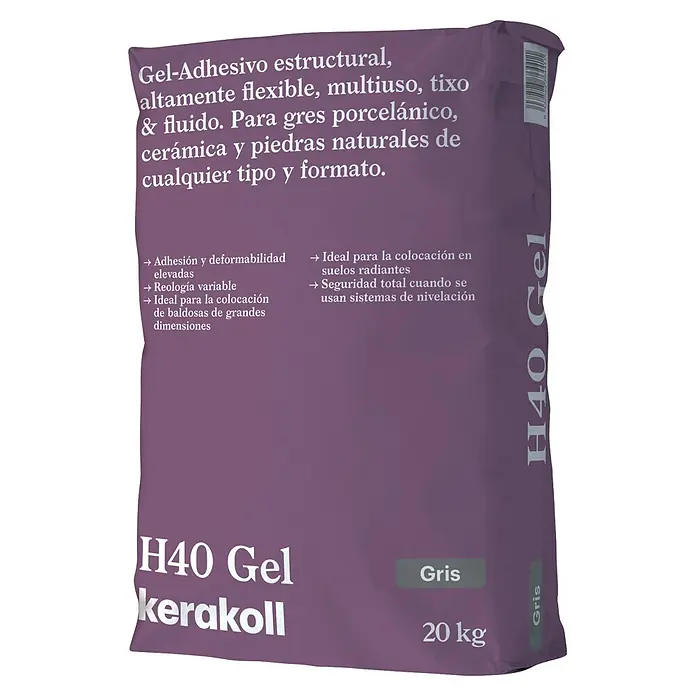 Kerakoll Cemento cola H40 Gel - 20 kg, Gris - Adhesivo estructural Kerakoll H40 Gel, gris, saco de 20 kg para gres porcelánico, cerámica y piedra natural.