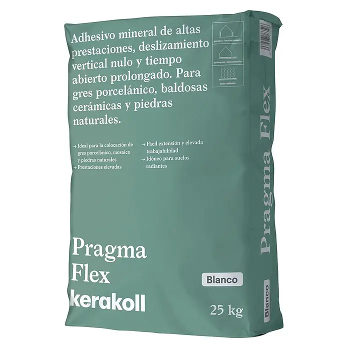 Kerakoll Cemento cola Pragma Flex - 25 kg, Blanco - Adhesivo mineral blanco Kerakoll Pragma Flex de 25 kg para baldosas, porcelánico y piedra natural.