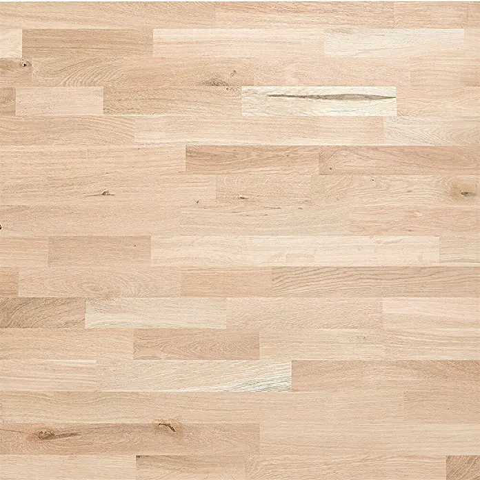 Exclusivholz Arbeitsplatte - Beige, Eiche, 260 x 63,5 x 2,6 cm - Heller Naturholz-Parkettboden mit sichtbarer Maserung und Ästen.