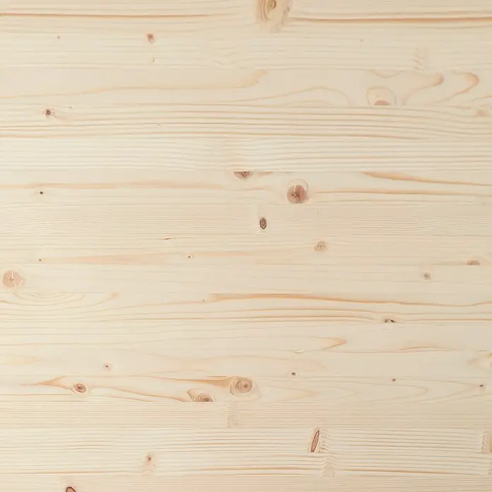 Arbeitsplatte - Beige, Fichte, 240 x 60 x 4 cm - Helle Kiefernholzoberfläche mit natürlicher Maserung und Ästen.