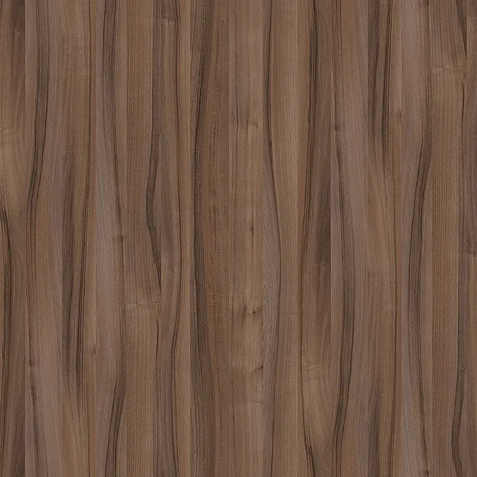 Arbeitsplatte - Tiepolo Walnuss, 260 x 61 x 2,8 cm - Braune Holztextur mit ausgeprägter vertikaler Maserung.