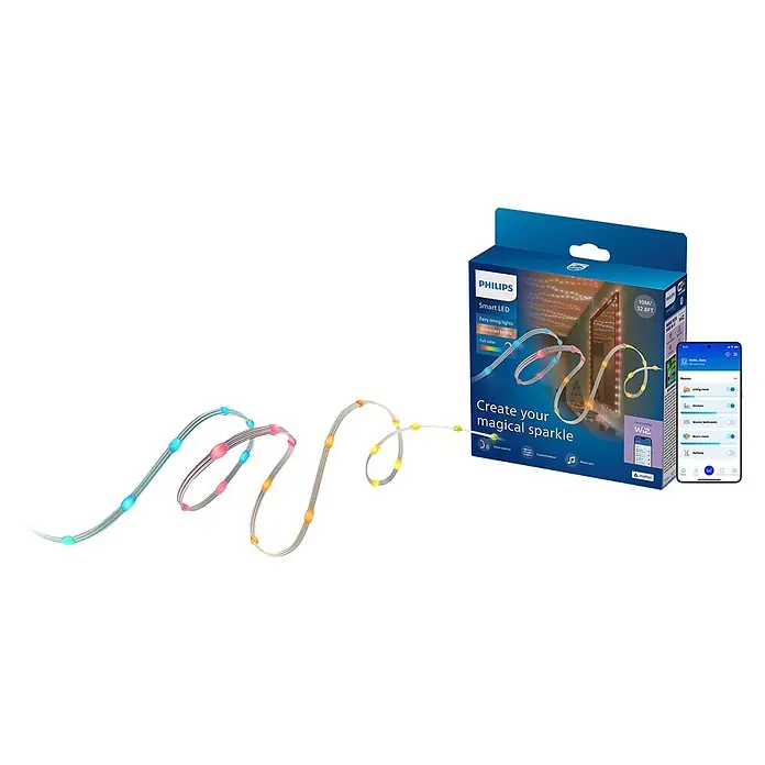 Philips Wiz Guirnalda luminosa LED Fairy - Color de luz: RGB, 10 m - Luces de hadas LED inteligentes Philips, 10m a todo color, conectadas WiZ, con caja y app.