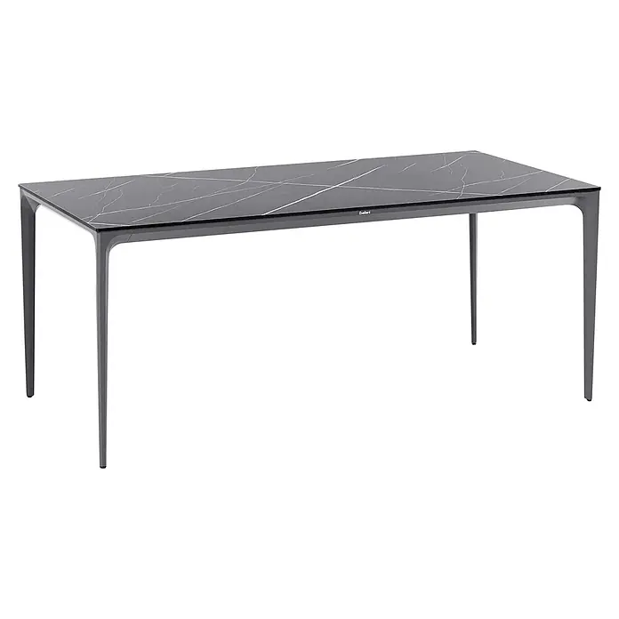 Esstisch SOVARETO in Schwarz/Grau - (W) 90 x (H) 75 x - L - Eleganter dunkelgrauer Esstisch mit Marmoroptik-Platte und konischen grauen Beinen.
