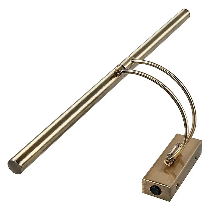 Lucande LED Wandlampe Bilderleuchte altmessing, warmweiß 3.000K -  - Gebürstete Bronze-LED-Bilderleuchte mit langer Stange und geschwungenen Armen an rechteckigem Sockel mit Schalter.