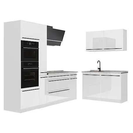 Eckküche R-Line 230 cm Weiß Hochglanz Art.-Nr. 66747