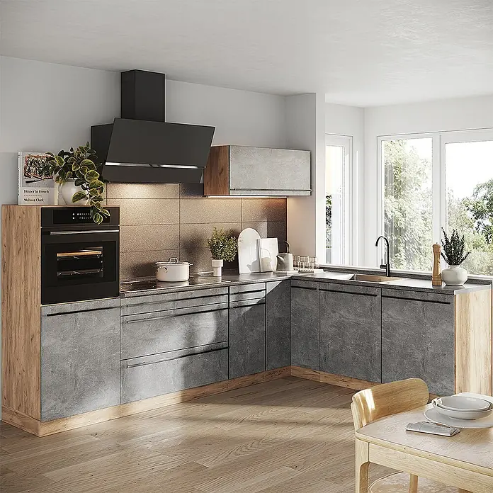 Eckküche R-Line 287 cm Beton Art.-Nr. 67462 online kaufen bei BAUHAUS